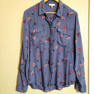 Lucky Brand Women's Size XL Purple Floral Button Down Blouse Cottagecore